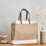 Okiyo Reza Jute & Cotton Tote with Leather Handles - Image 2