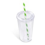 Malibu Double-Wall Plastic Tumbler & Straw - 470ml - Lime - Image 2