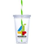 Malibu Double-Wall Plastic Tumbler & Straw - 470ml - Lime