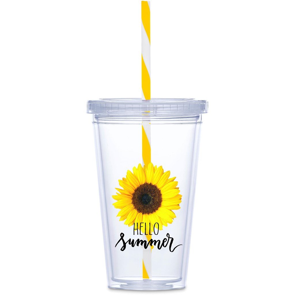 GF-AM-668-B-Y_1024X1024 Malibu Double-Wall Plastic Tumbler & Straw - 470ml - Yellow - Image 1